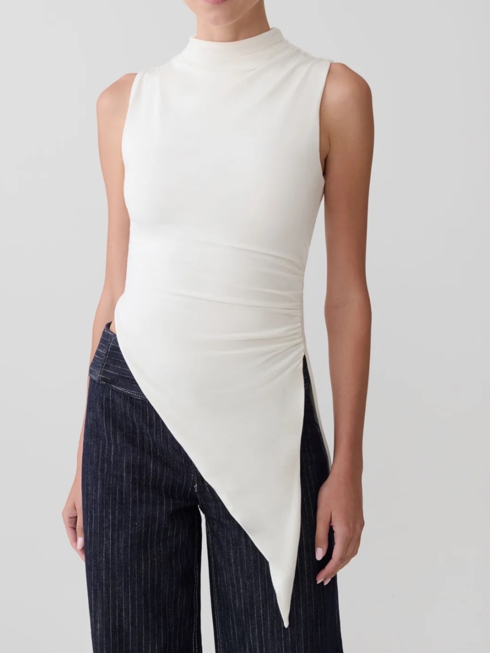 Meshki White Asymmetrical High Neck Top